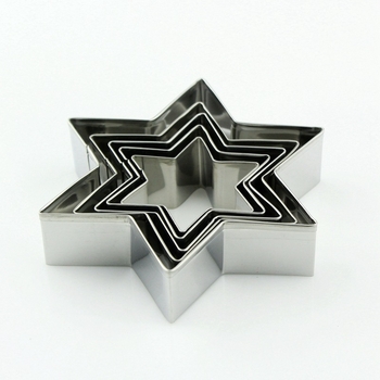 Комплект форми за сладки от неръждаема стомана, шестоъгълна звезда, 5 части, за фондан и украса на торти