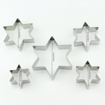 Комплект форми за сладки от неръждаема стомана, шестоъгълна звезда, 5 части, за фондан и украса на торти