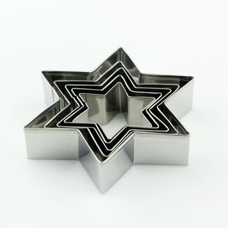 Комплект форми за сладки от неръждаема стомана, шестоъгълна звезда, 5 части, за фондан и украса на торти
