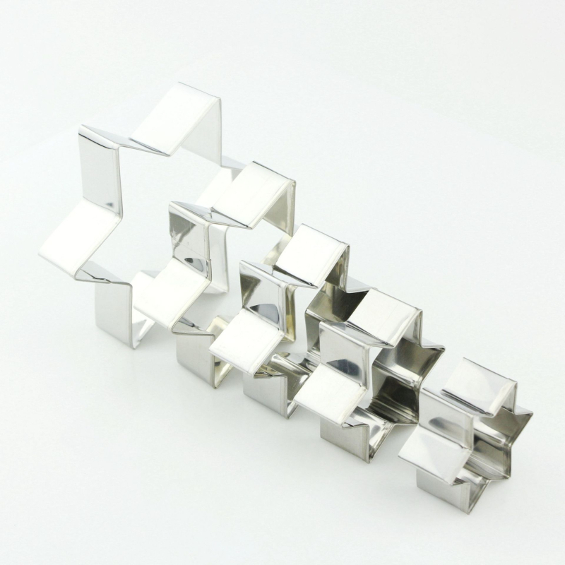 Комплект форми за сладки от неръждаема стомана, шестоъгълна звезда, 5 части, за фондан и украса на торти