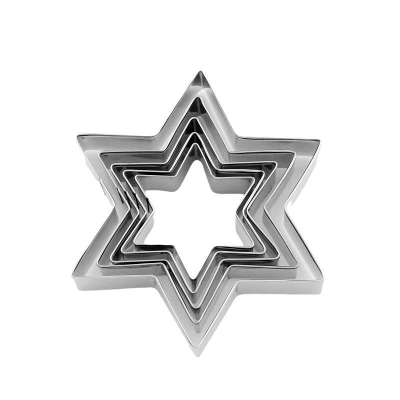 Комплект форми за сладки от неръждаема стомана, шестоъгълна звезда, 5 части, за фондан и украса на торти