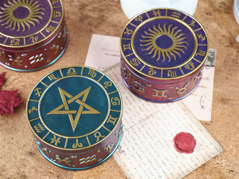 Силиконова формичка за печене за епоксидна смола, неравна форма, мотиви: дванадесет зодии, звездно небе и звезда с пет върха