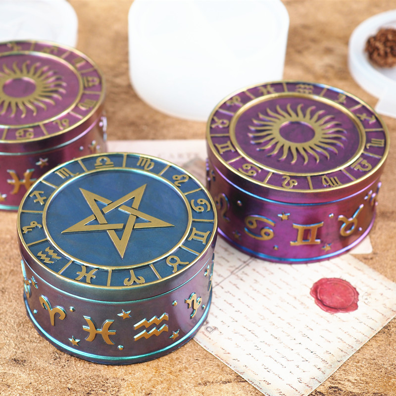 Силиконова формичка за печене за епоксидна смола, неравна форма, мотиви: дванадесет зодии, звездно небе и звезда с пет върха