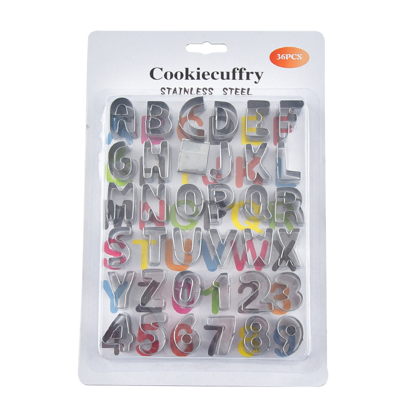Набор форми за бисквитки с буквено-цифров дизайн, неръждаема стомана, серия Numeric Alphabet, нестандартна форма, за печене