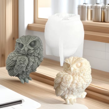 3D силиконова форма за сова за DIY свещи - хранителен силикон, форма за печене