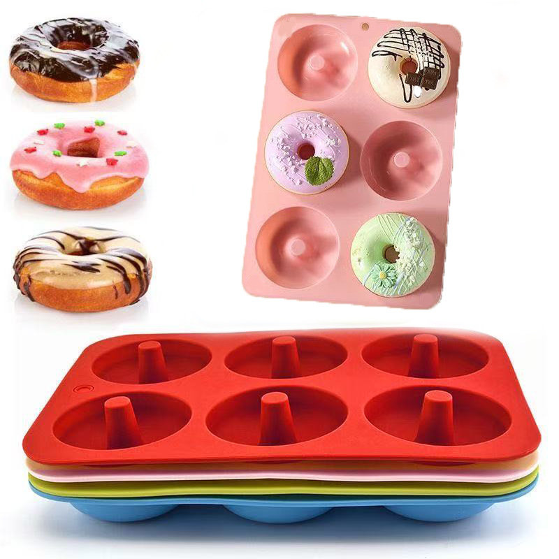 Silikonból készült fánk forma, kör alakú, 6 üreggel, tapadásmentes, sütőben használható