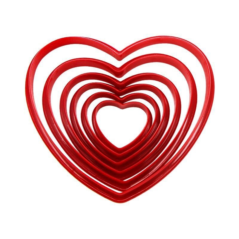 Комплект форми за фондан за торти, 6 части, асиметрични форми: петолъчна звезда и сърце, ABS материал