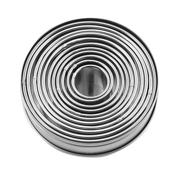 Комплект от 11/12 кръгли форми за торти от неръждаема стомана, форми за мус, донати и фондан