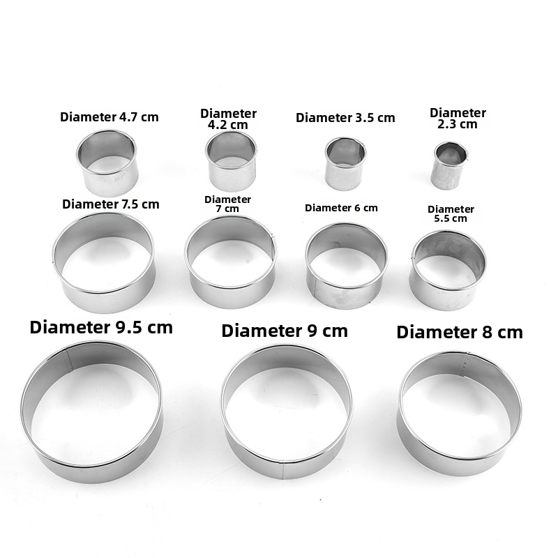 Комплект от 11/12 кръгли форми за торти от неръждаема стомана, форми за мус, донати и фондан
