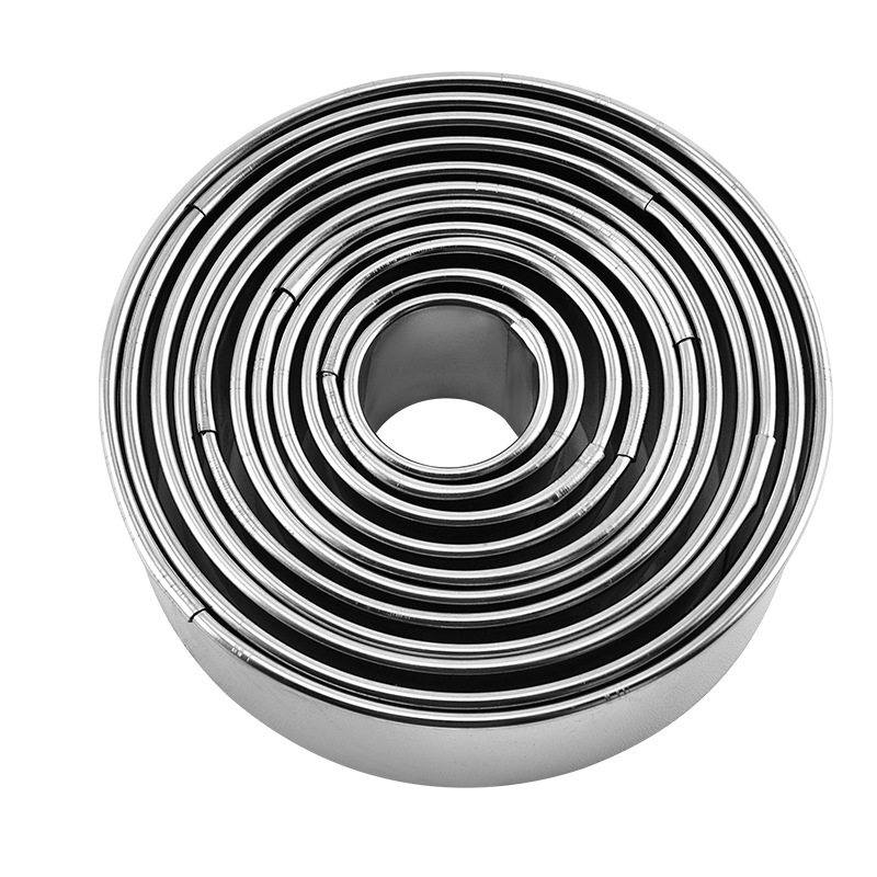 Комплект от 11/12 кръгли форми за торти от неръждаема стомана, форми за мус, донати и фондан