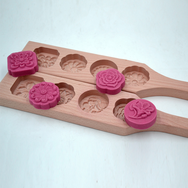 Дървен комплект форми за тесто за Mooncake и Mantou – форми с множество шарки за печене