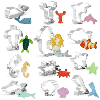 Неръждаеми формички за печене с морски животни – неравни форми: дельфин, акула, русалка, морски конче, раковина