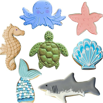 Неръждаеми формички за печене с морски животни – неравни форми: дельфин, акула, русалка, морски конче, раковина