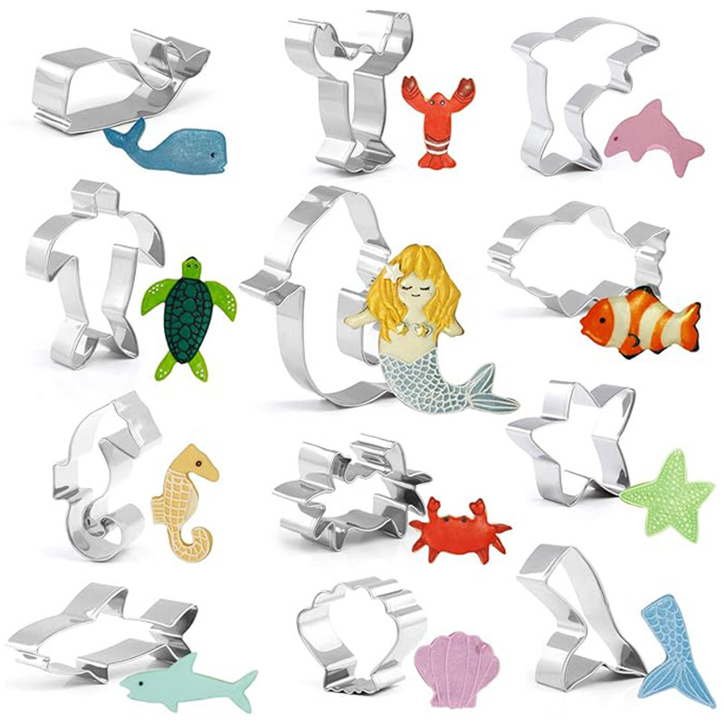 Неръждаеми формички за печене с морски животни – неравни форми: дельфин, акула, русалка, морски конче, раковина