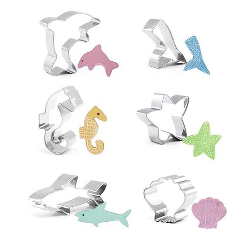 Неръждаеми формички за печене с морски животни – неравни форми: дельфин, акула, русалка, морски конче, раковина