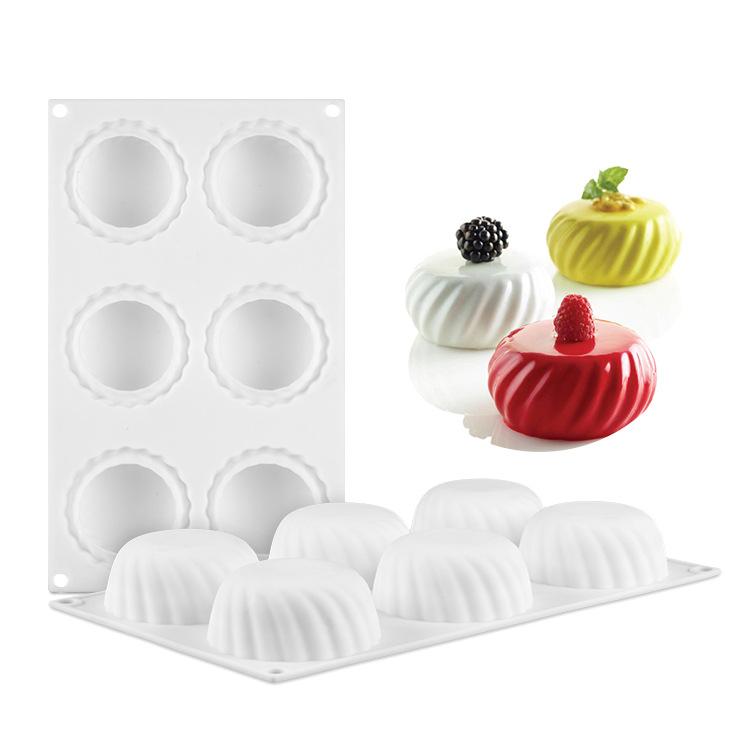 Francuska mousse kalup za dezert, 6 odjeljaka s nagibnim rubovima, okrugli silikon kalup za pečenje, prehrambena kvaliteta