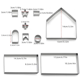 Set od 10 nehrđajućih čeličnih 3D kalupa za kekse, Božić – kućica od medenjaka