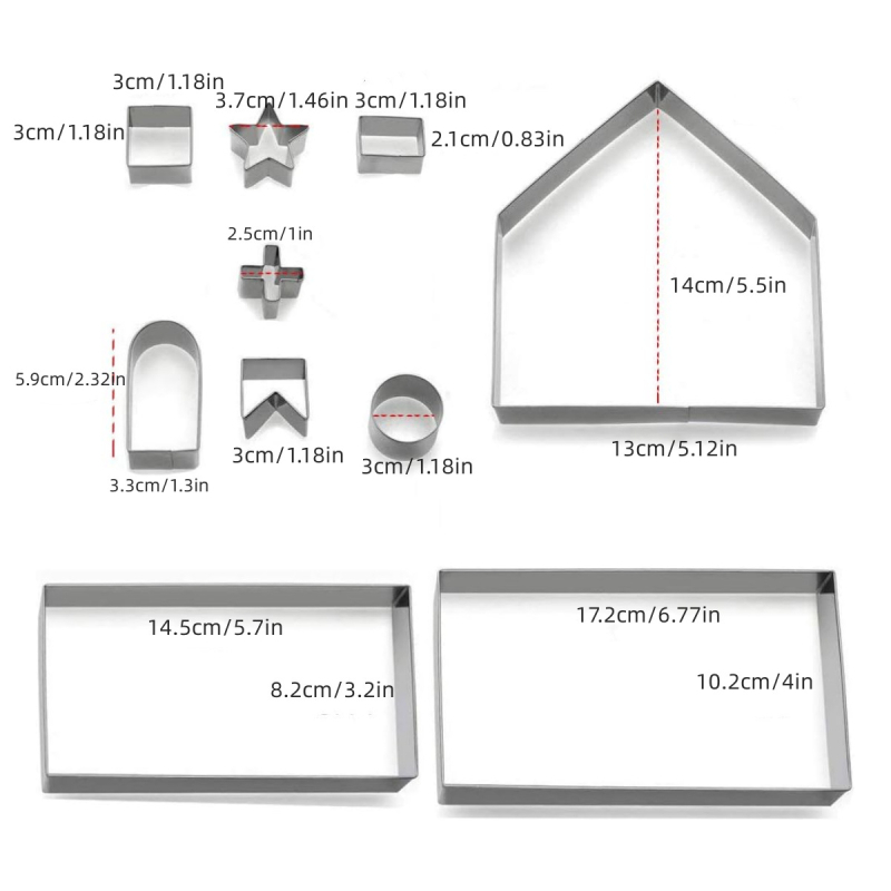 Set od 10 nehrđajućih čeličnih 3D kalupa za kekse, Božić – kućica od medenjaka