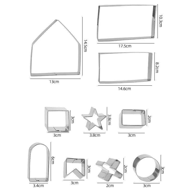 Set od 10 nehrđajućih čeličnih 3D kalupa za kekse, Božić – kućica od medenjaka