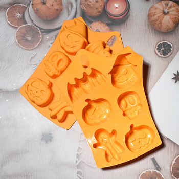 Formă de silicon pentru Halloween, cu design fantomă-craniu, pentru biscuiți și prăjituri, formă rotundă