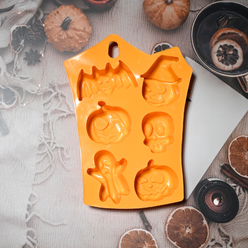 Formă de silicon pentru Halloween, cu design fantomă-craniu, pentru biscuiți și prăjituri, formă rotundă