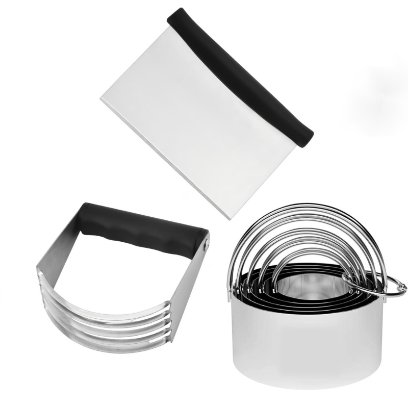 Set de 6 forme pentru biscuiți din oțel inox, cu sită de făină, formă rotundă, stil minimalist modern