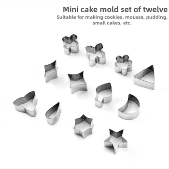 12 darabos sütemény forma készlet csillag és hold alakokkal, domborítás, sütéshez