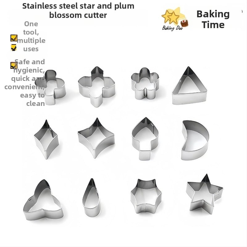 12 darabos sütemény forma készlet csillag és hold alakokkal, domborítás, sütéshez