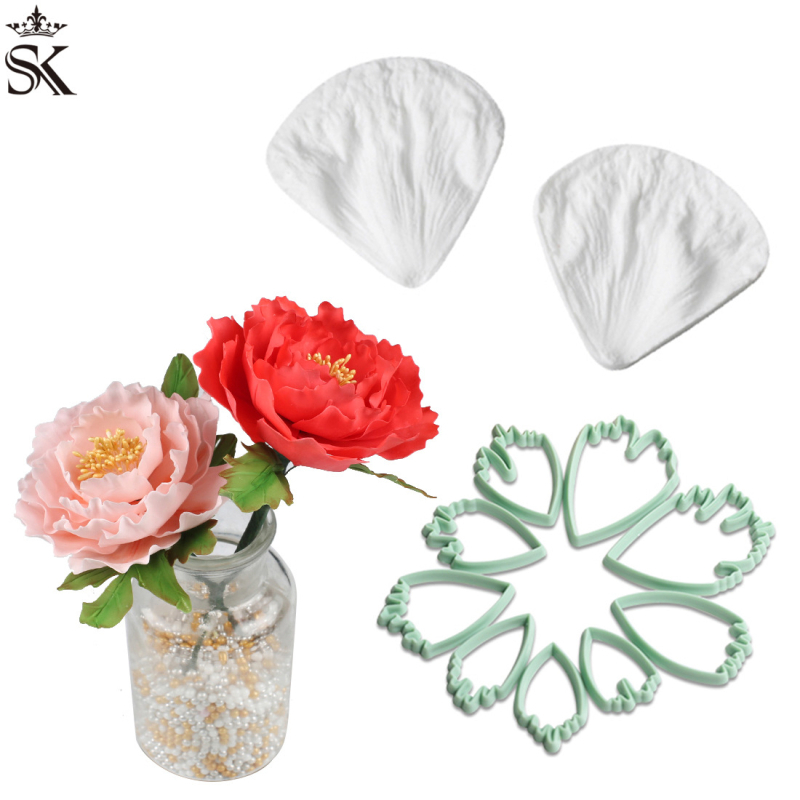 SK SHINING CROWN Formă de silicon pentru flori din zahăr – peony petal cutting set, irregular shape, cake mold