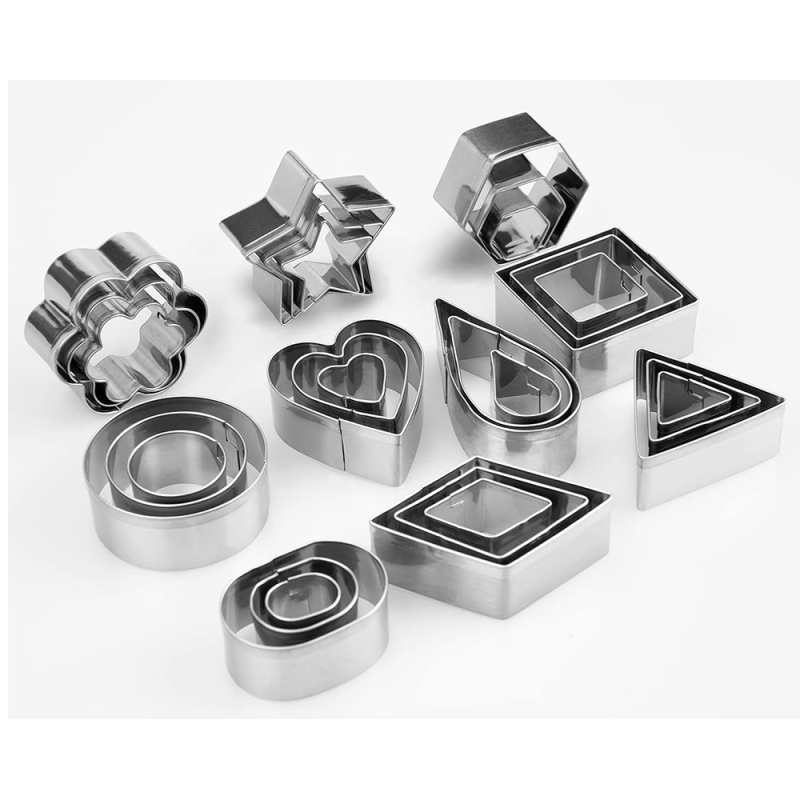 Set od 30 nehrđajućih čeličnih kalupa za kekse, s mini kalupima za fondant i geometrijskim oblicima za pečenje