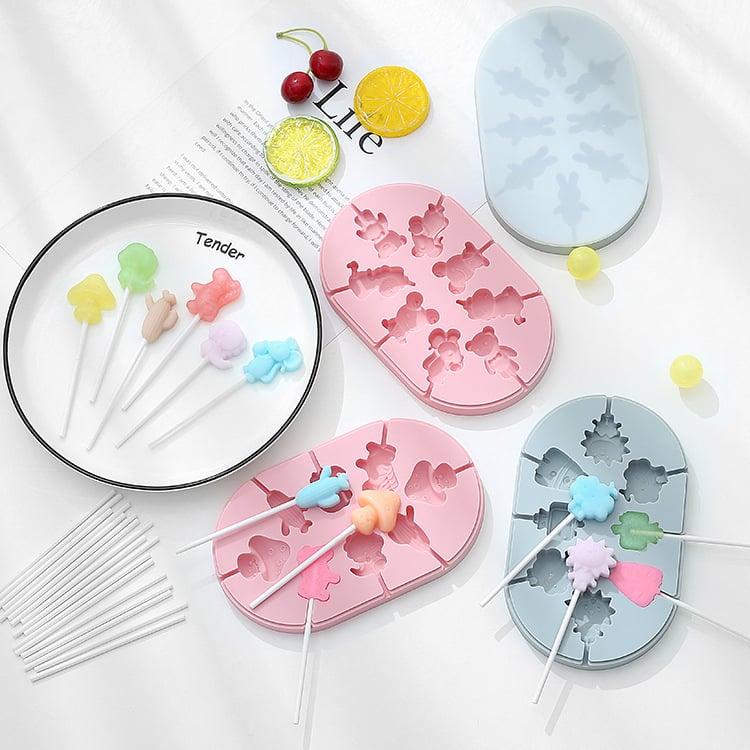 Silicone kalup za lizalicu s poklopcem, oblik crtane životinje, za čokoladu, slatkiše i štapiće sira, DIY pečenje