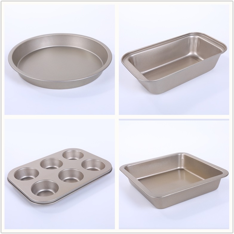 Non-stick set kalupa za pečenje s kalupima za torte i pizza tepsom; kružni, kvadratni i pravokutni oblici; od ugljičnog čelika; veličine 20 cm, 23 cm i 25×13 cm.