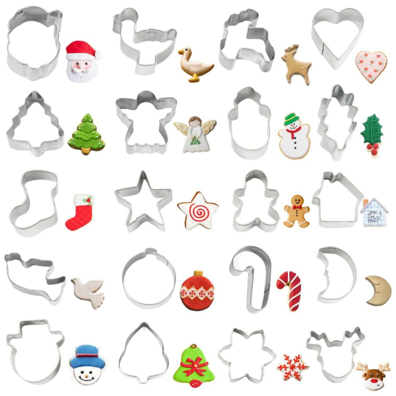 Set od 20 nehrđajućih čeličnih kalupa za kekse s oblicima Snowflake, Christmas Tree i Gingerbread Man.