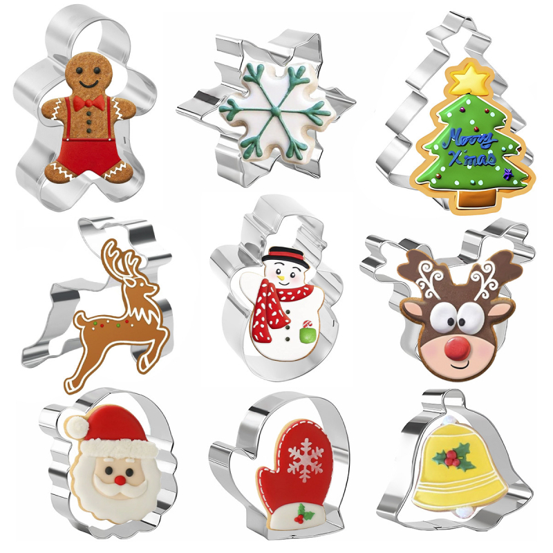 Set alata za izradu božićnih keksa od nehrđajućeg čelika – oblici: Gingerbread Man, Reindeer, Christmas Tree, Snowman