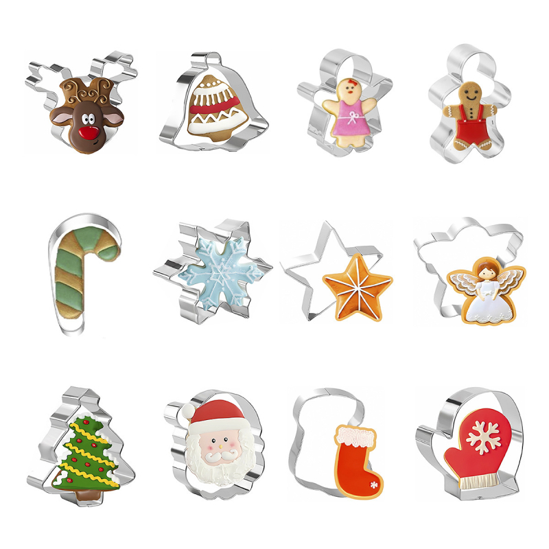 Set alata za izradu božićnih keksa od nehrđajućeg čelika – oblici: Gingerbread Man, Reindeer, Christmas Tree, Snowman