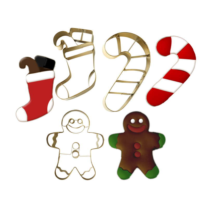 Cokan kalup za kekse od nehrđajućeg čelika Gingerbread Man, s funkcijom pritiskanja za božićnu čarapicu i štapić s bombonama