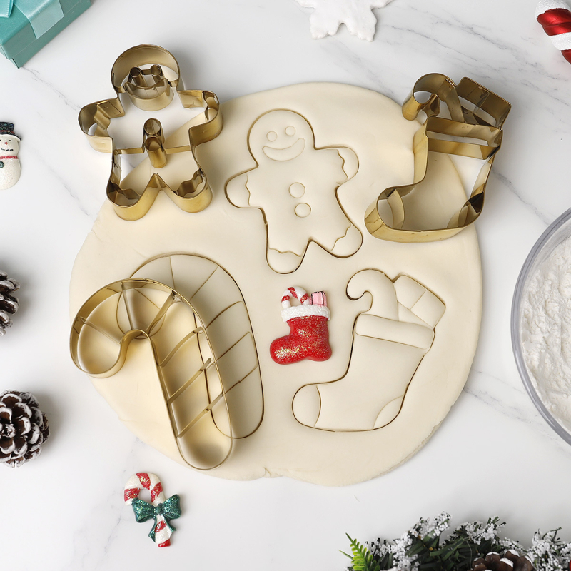 Cokan kalup za kekse od nehrđajućeg čelika Gingerbread Man, s funkcijom pritiskanja za božićnu čarapicu i štapić s bombonama