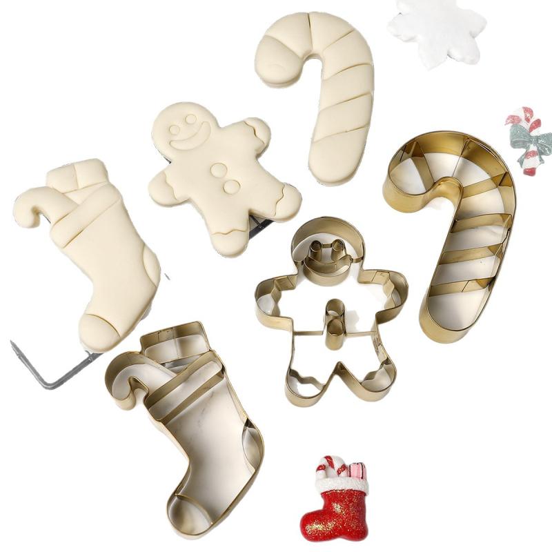 Cokan kalup za kekse od nehrđajućeg čelika Gingerbread Man, s funkcijom pritiskanja za božićnu čarapicu i štapić s bombonama