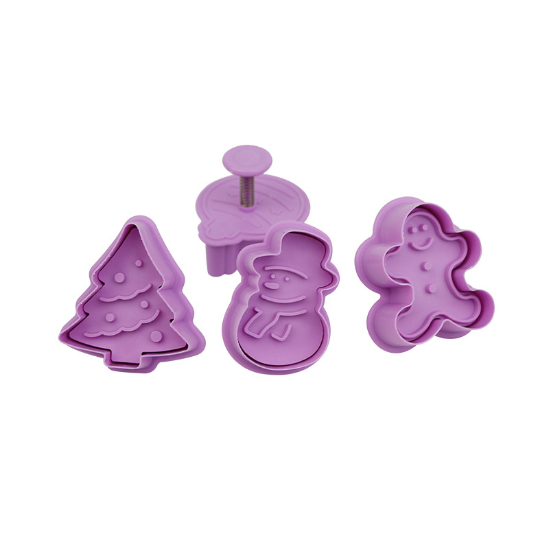 3D PP plastični kalupi za kekse s opružnim pritiskom – oblici gingerbread man, snowman, Christmas tree i bell (okrugli) – serija Christmas cookie cutter
