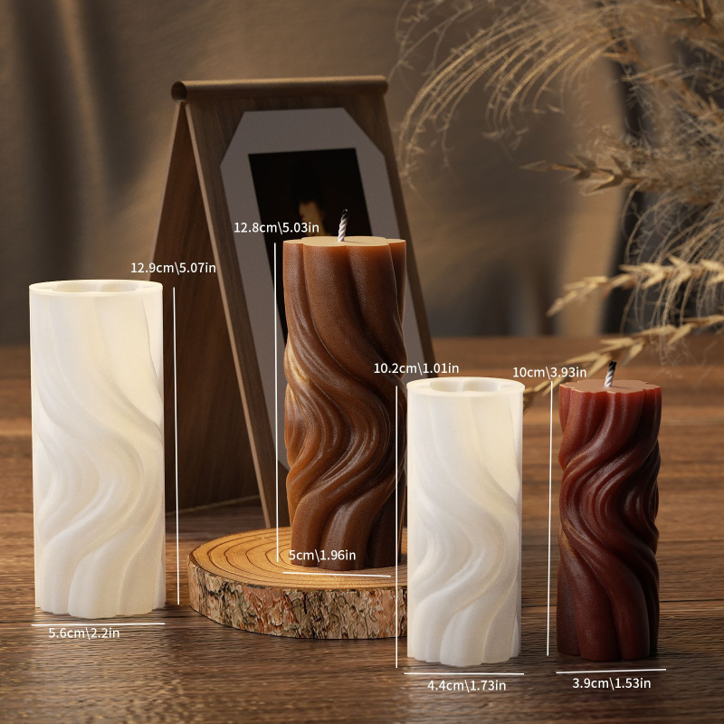 Poppy silikonska kalupa za DIY, okrugla cilindrična s uzorkom vodnog vala, za aromatične svijeće i gipsane radove