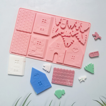 Silikonska kalupa za pečenje u nepravilnom obliku – božićna drvena kućica s blokovima, model 246, za slatkiše, puding i deserte