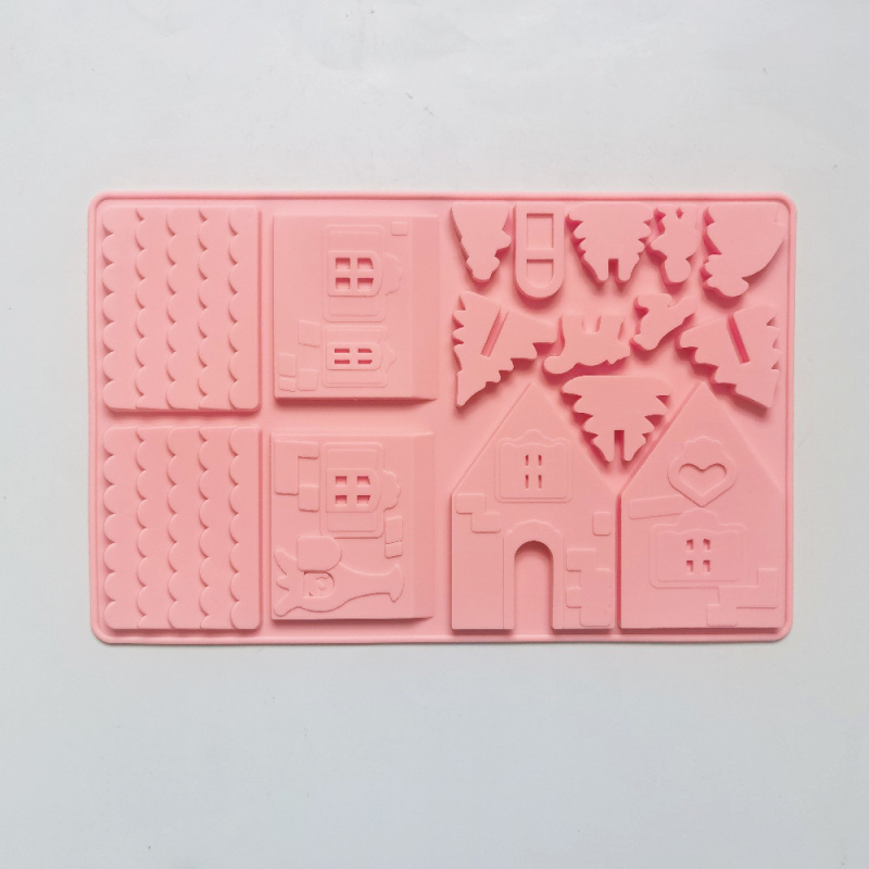 Silikonska kalupa za pečenje u nepravilnom obliku – božićna drvena kućica s blokovima, model 246, za slatkiše, puding i deserte