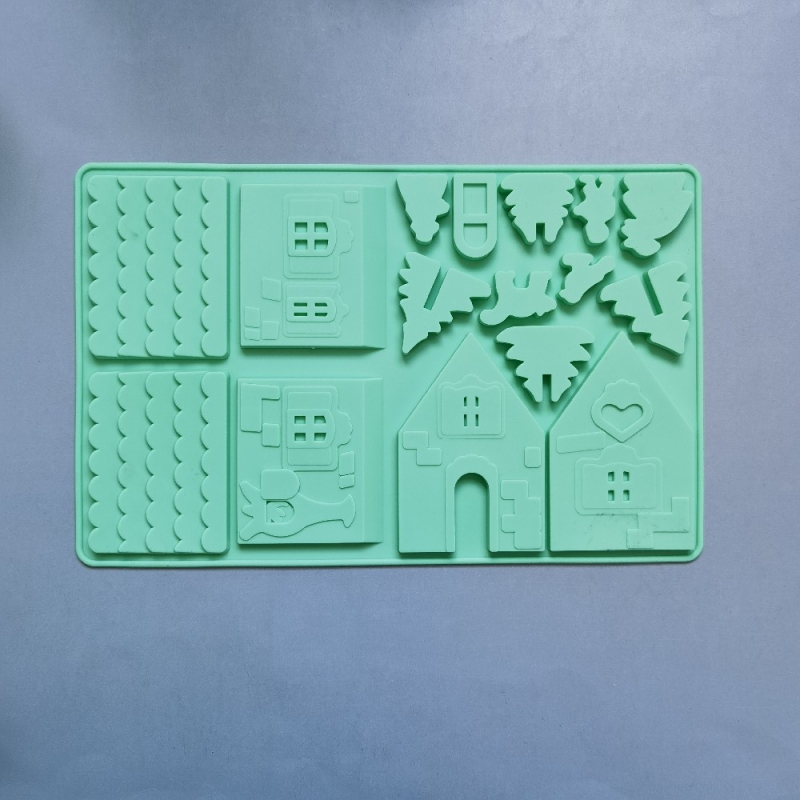 Silikonska kalupa za pečenje u nepravilnom obliku – božićna drvena kućica s blokovima, model 246, za slatkiše, puding i deserte