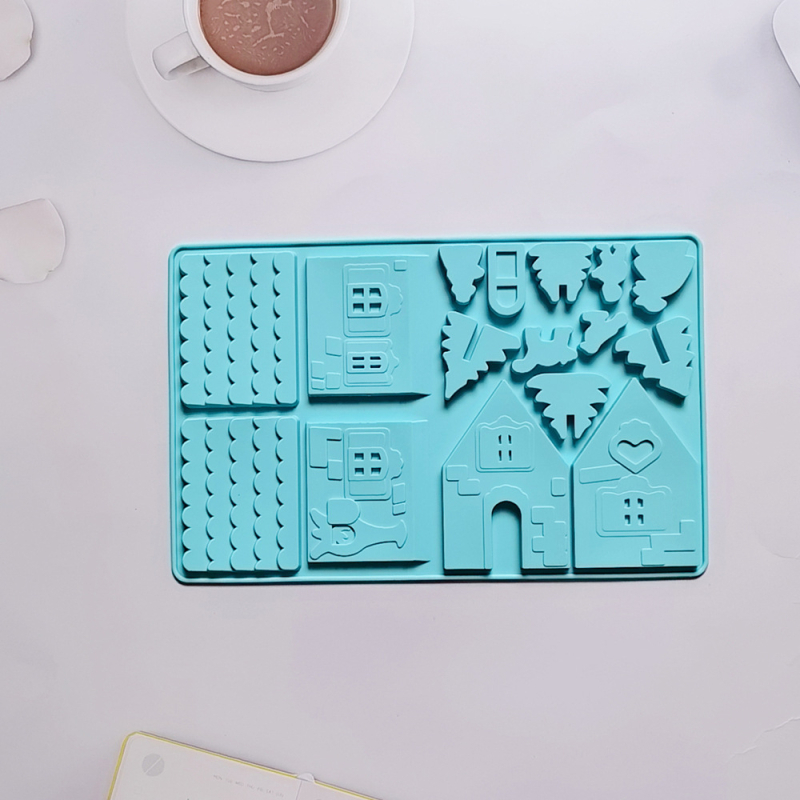 Silikonska kalupa za pečenje u nepravilnom obliku – božićna drvena kućica s blokovima, model 246, za slatkiše, puding i deserte