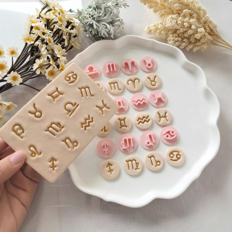 Kalup za 12 znakova zodijaka – mini pečat za polimerni clay za naušnice, DIY, PLA, nepravilni oblik, moderan dizajn