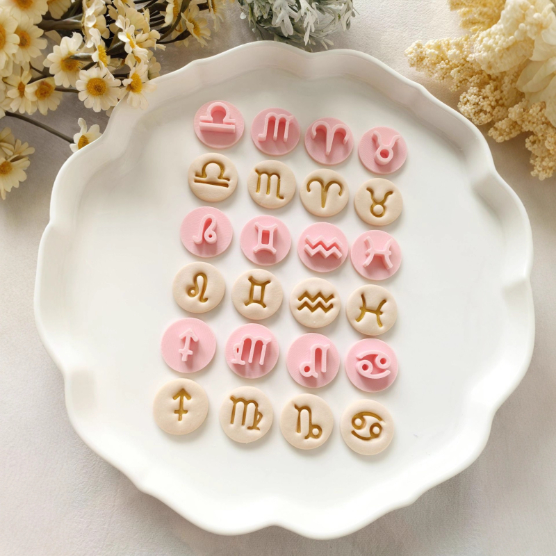 Kalup za 12 znakova zodijaka – mini pečat za polimerni clay za naušnice, DIY, PLA, nepravilni oblik, moderan dizajn