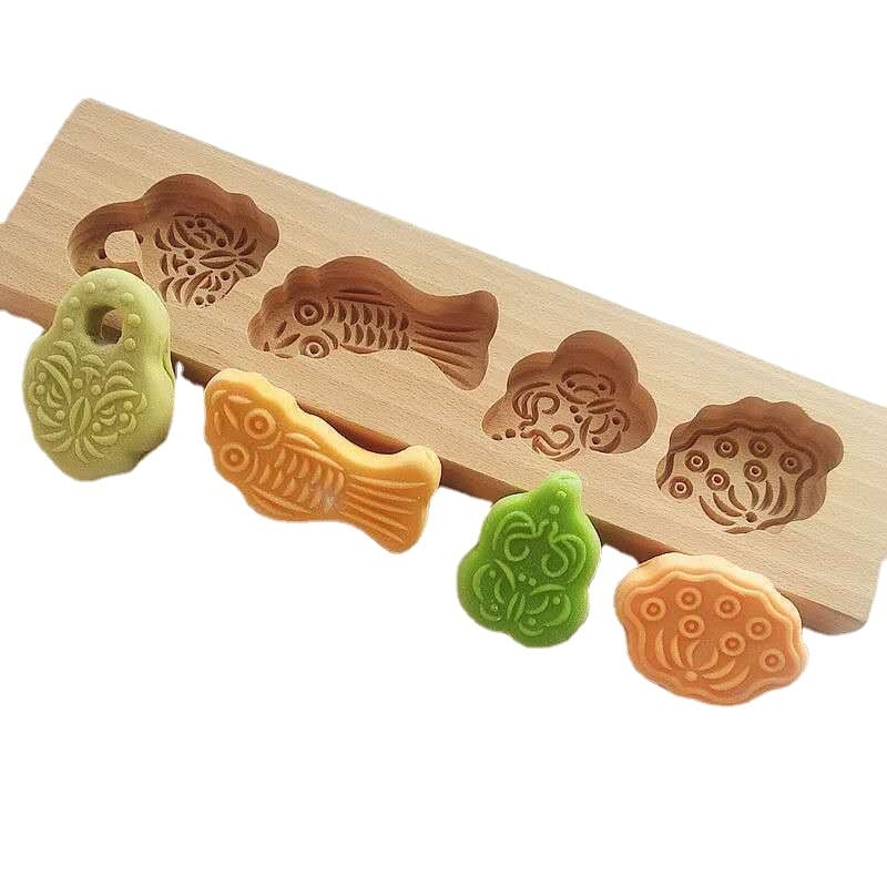 Drveni kalup za Moon Cake i rižin kolač — Golden Eagle kalup za pečenje, oblik pravilnog mnogougla, materijal drvo