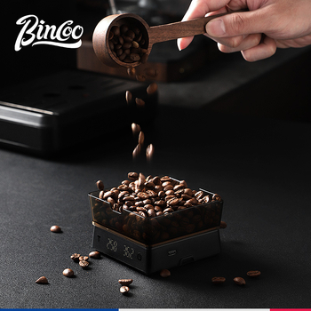 Bincoo Ψηφιακή ζυγαριά καφέ – μέτρηση κόκκων για ιταλικό εσπρέσο, έξυπνη ζυγαριά pour-over, ABS+walnut σώμα, μοντέρνο απλό, ελαφρύ ρετρό στυλ