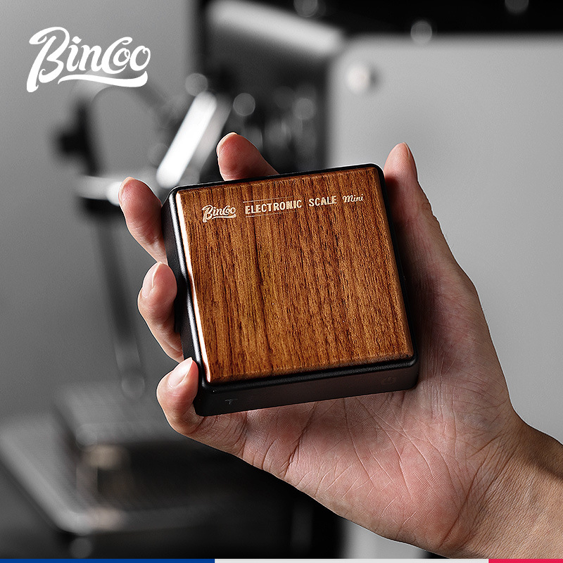 Bincoo Ψηφιακή ζυγαριά καφέ – μέτρηση κόκκων για ιταλικό εσπρέσο, έξυπνη ζυγαριά pour-over, ABS+walnut σώμα, μοντέρνο απλό, ελαφρύ ρετρό στυλ