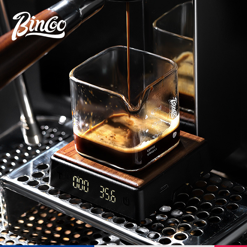Bincoo Ψηφιακή ζυγαριά καφέ – μέτρηση κόκκων για ιταλικό εσπρέσο, έξυπνη ζυγαριά pour-over, ABS+walnut σώμα, μοντέρνο απλό, ελαφρύ ρετρό στυλ